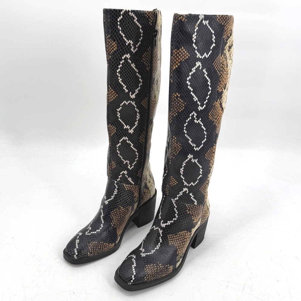 Crown Vintage Womens 6M Knee High Boots Snakeskin Print Block Heel Square Toe - Picture 2 of 7